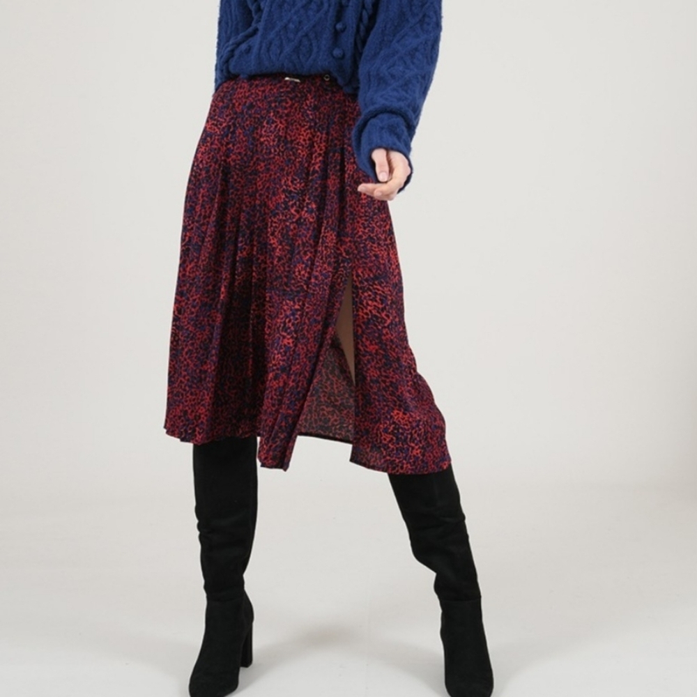 Molly Bracken Pleated Leopar Midi‎ Skirt